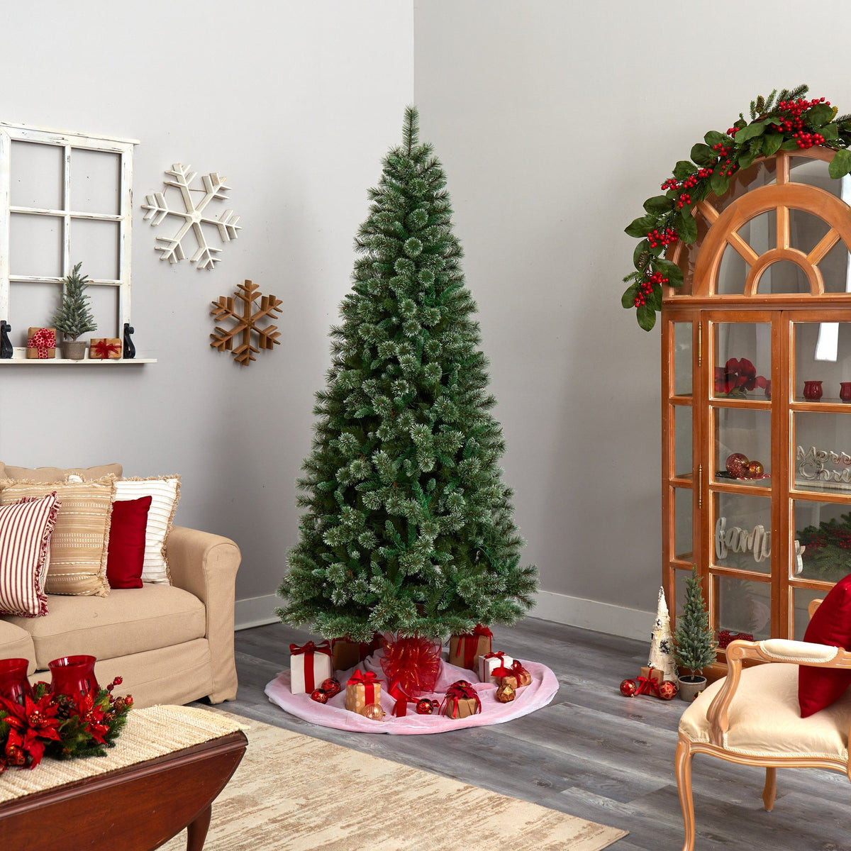 a christmas tree in a room