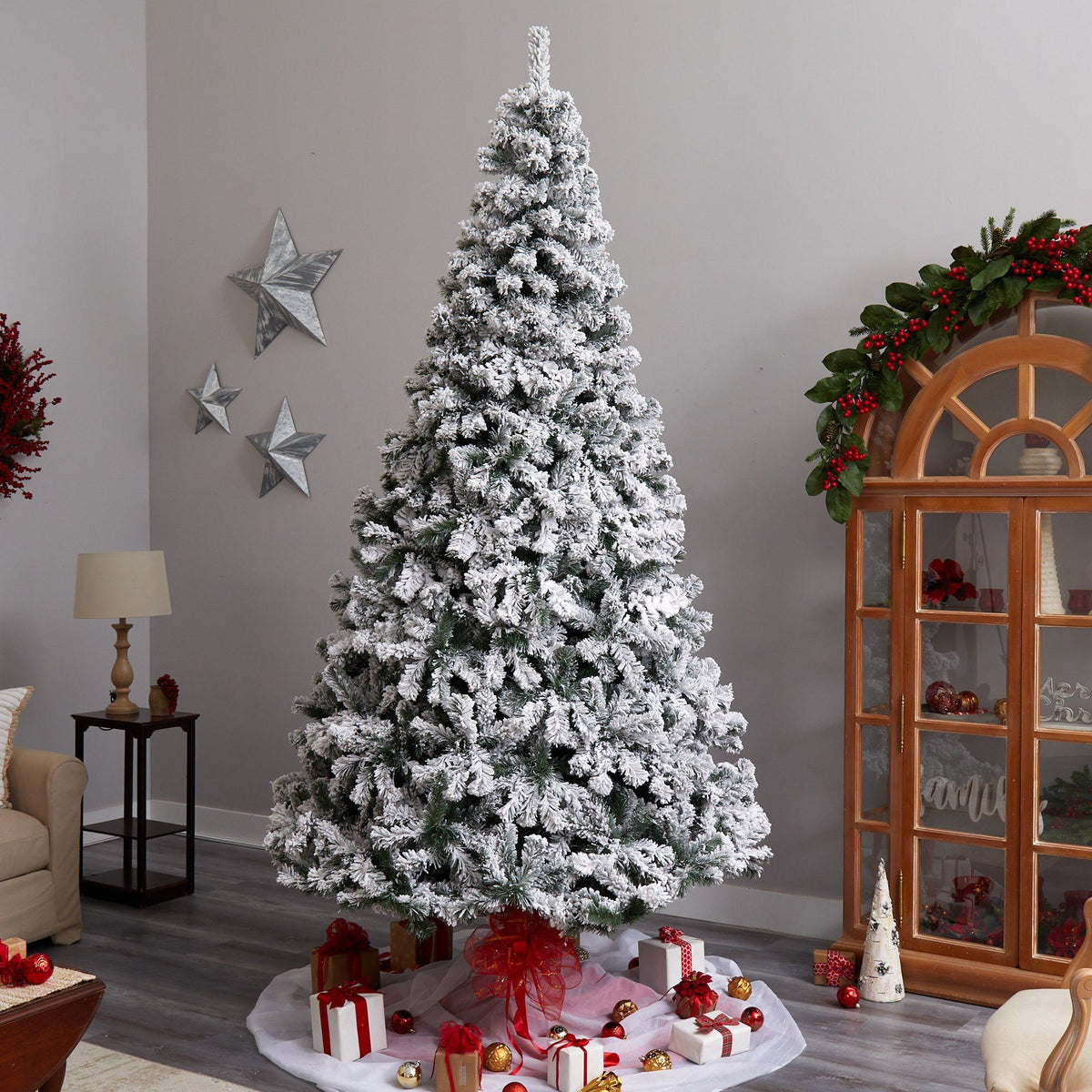 a christmas tree in a room