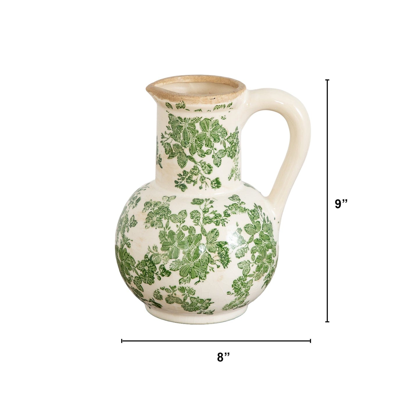 9” Floral Tuscan Ceramic Green Scroll Jar