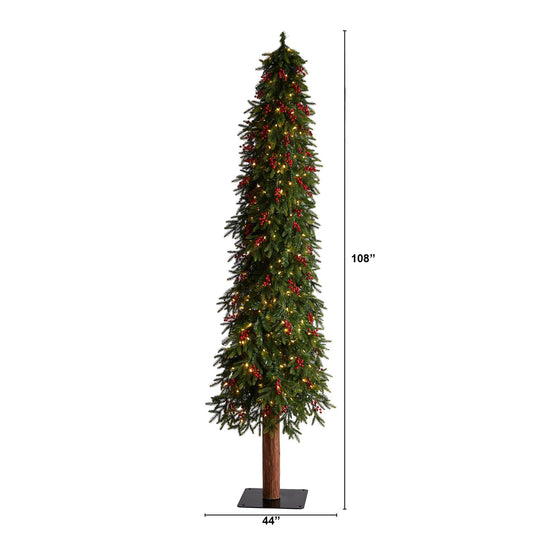 9' Victoria Fir Artificial Christmas Tree with 400 Multi-Color (Multifunction) LED Lights, Berries and 781 Branches