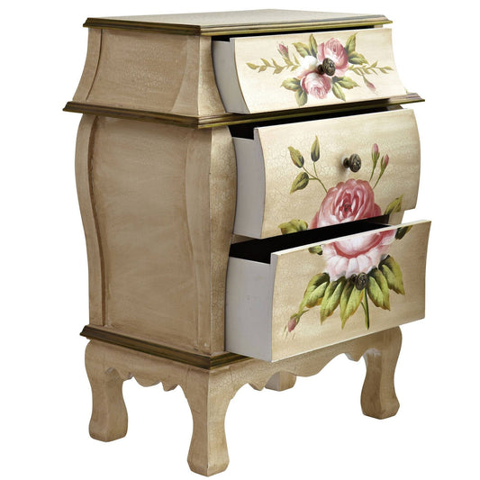 a chest of drawers with flowers painted on it