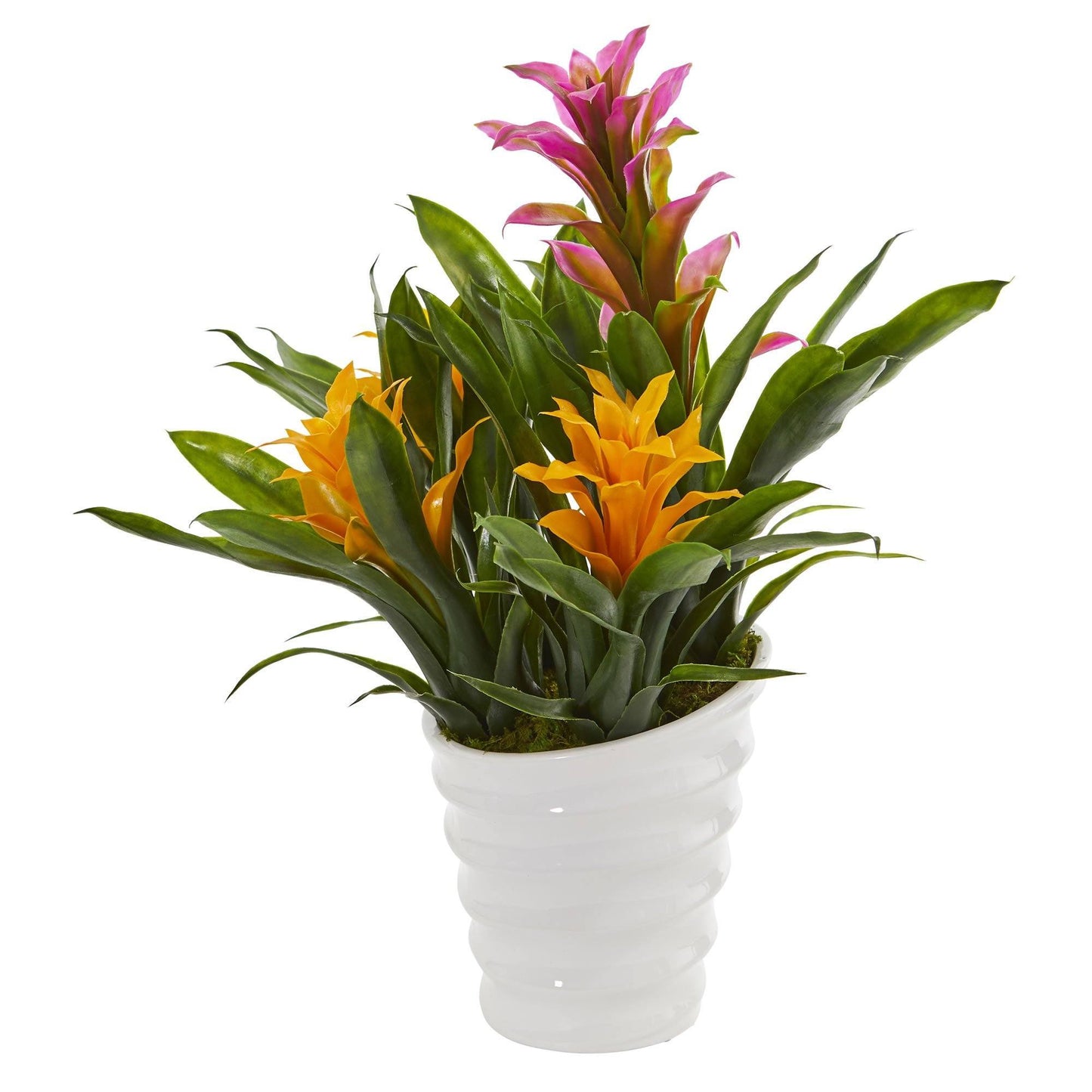 Bromeliad Artificial Plant in White Vase