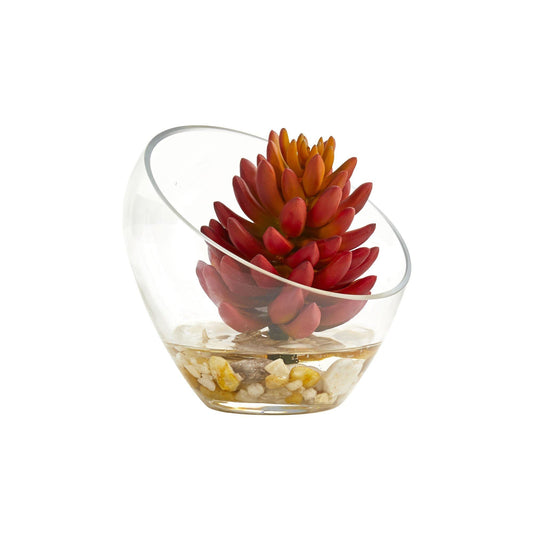 Artificial Succulent Plant in Slanted Glass Vase (Set of 2)