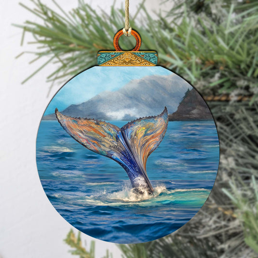 Iridescent Humpback's Tail Wooden Ornaments by G.Debrekht - Wildlife Holiday Decor - 870043
