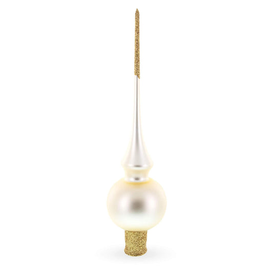 Matte Beige with Sparkling Top Glass Christmas Tree Topper 11 Inches
