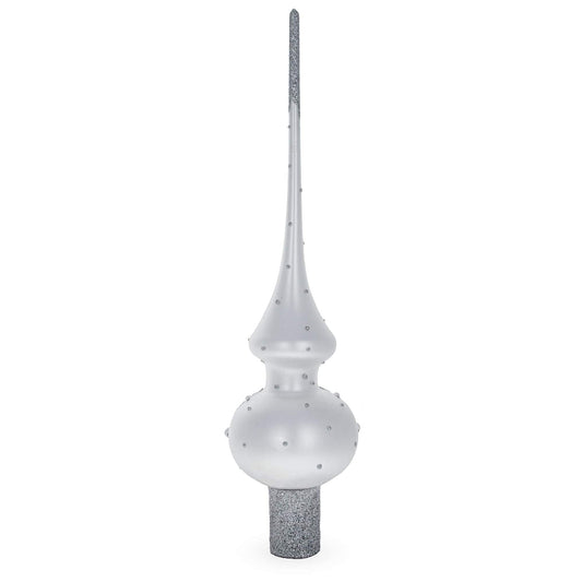 Pink Roses and Pearls on Silver Glass Christmas Tree Topper 11 Inches