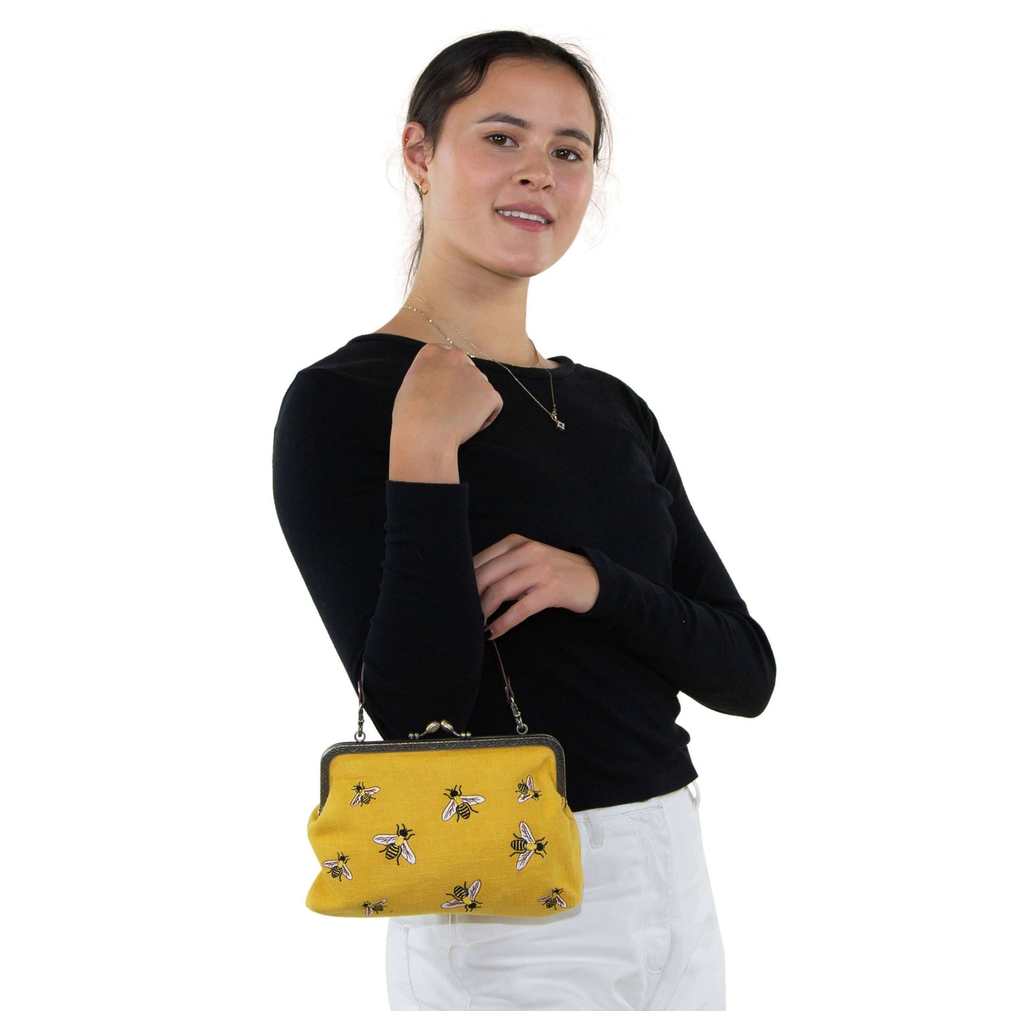 Bees Kisslock Handbag: Black