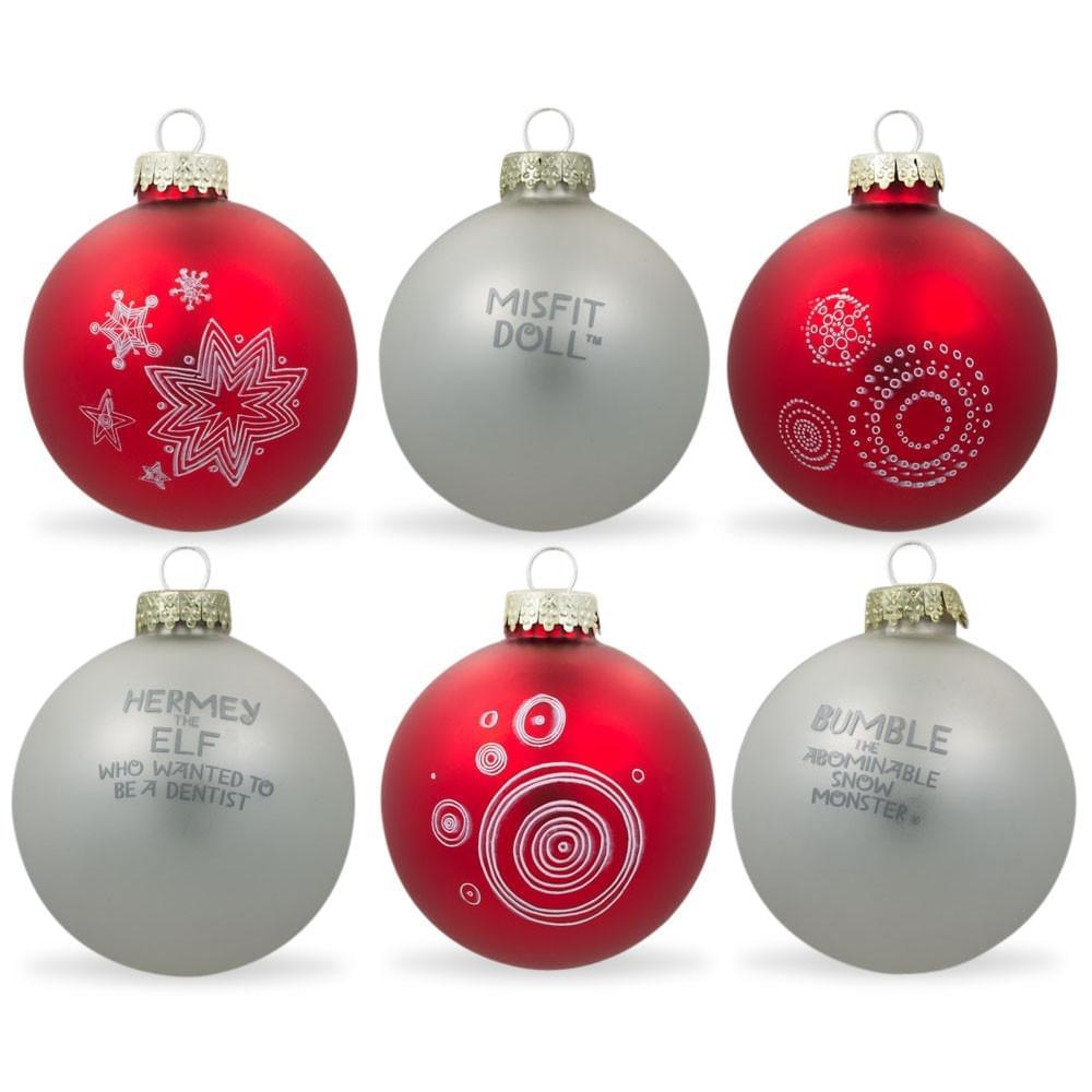 White and Red Mini Glass Ball Christmas Ornaments 2.75 Inches