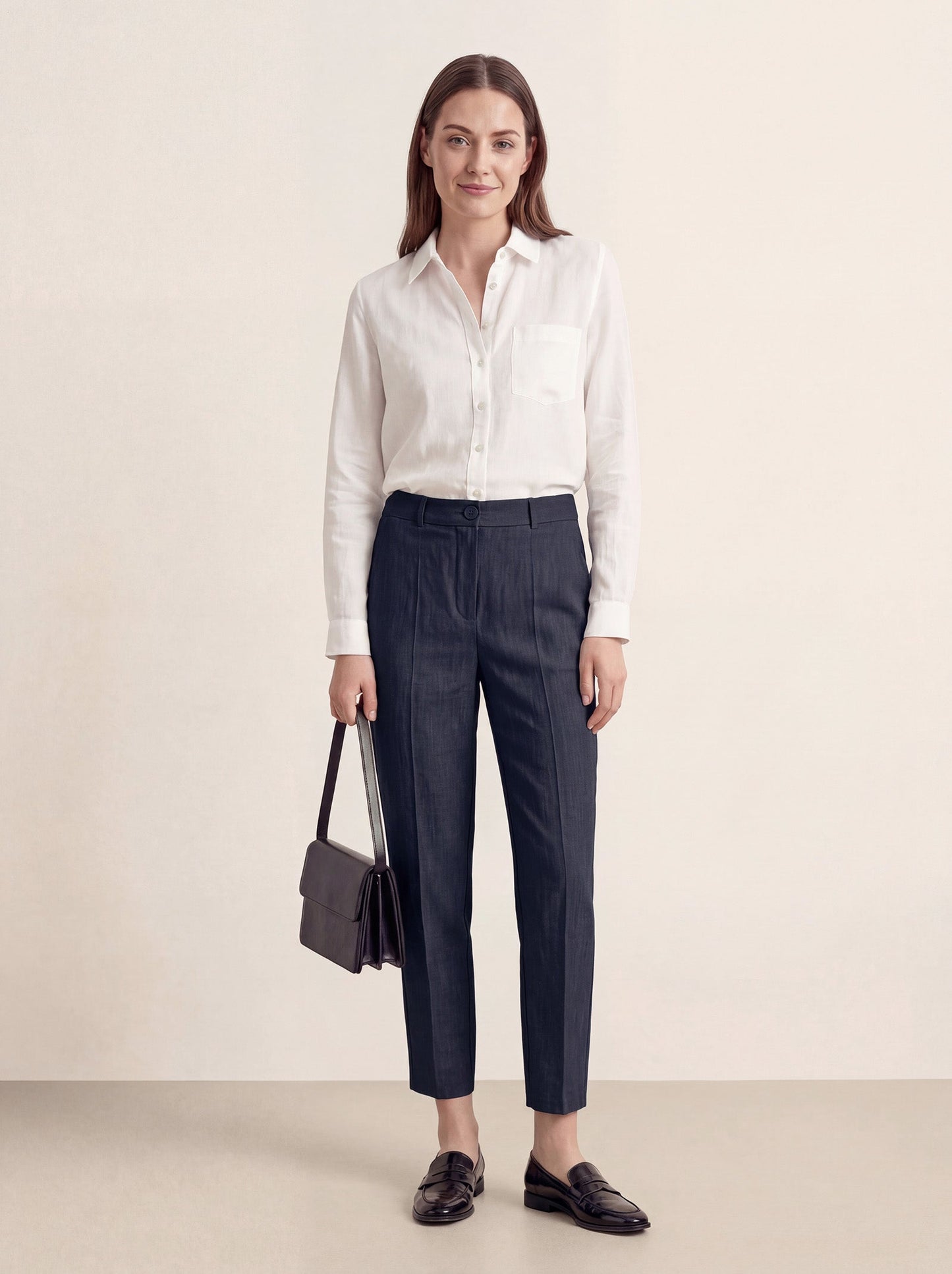 Linen Tailored Straight Cropped Pants LOGAN