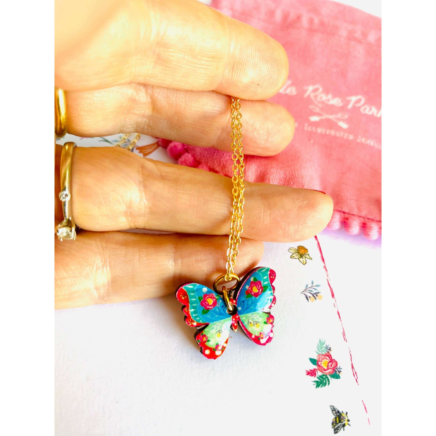 Butterfly Necklace on Gold Chain by Rosie Rose Parker