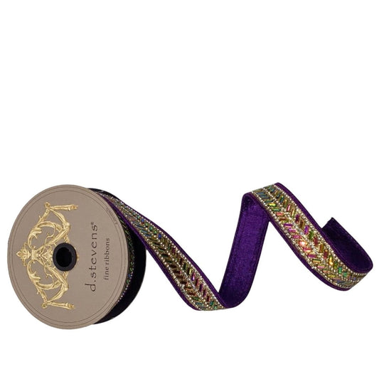 1" Metallic Dupion Herringbone Jewel Ribbon: Purple (5 Yards)