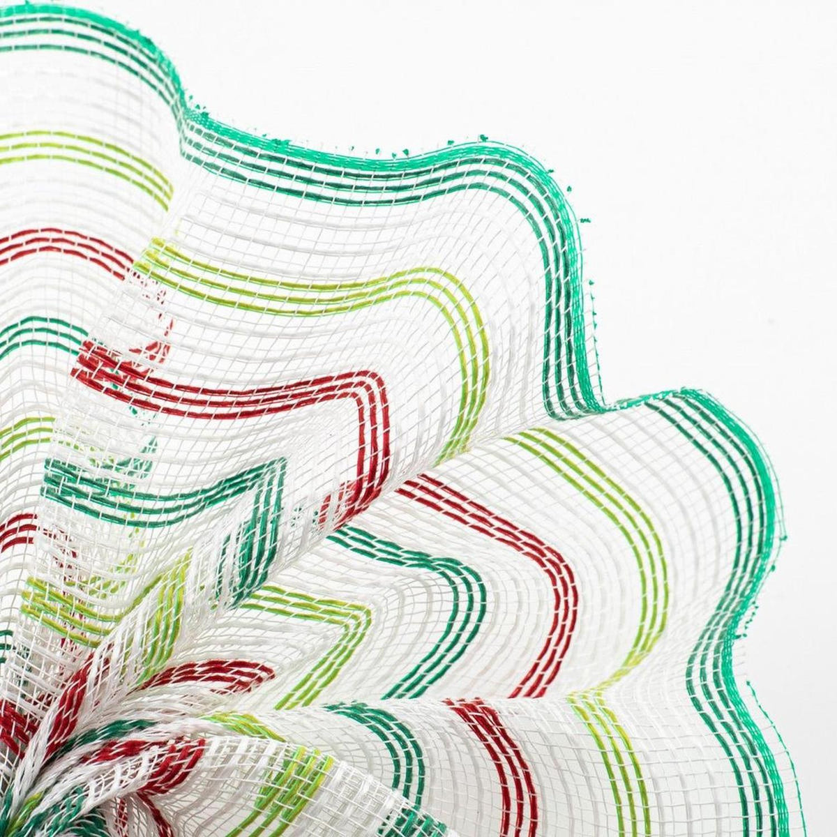 10" Faux Jute Stripe Mesh Ribbon: White, Red, Green (10 Yards)