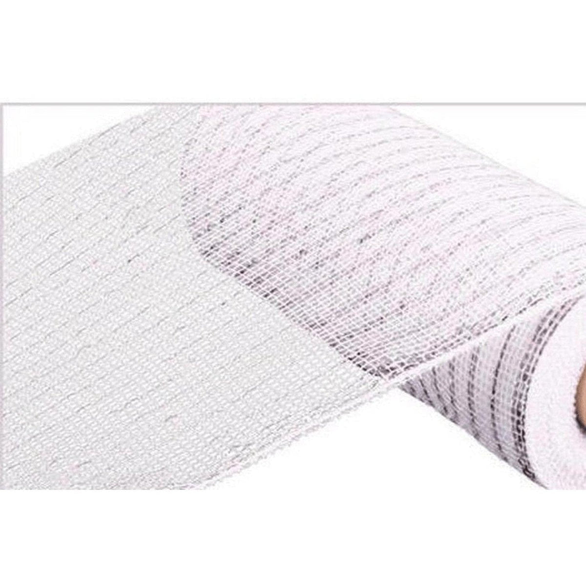 10" Value Deco Mesh Ribbon: White/Silver Foil