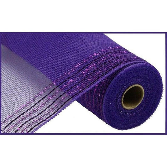 10.5" Border Stripe Tinsel Mesh Ribbon: Purple (10 Yards)