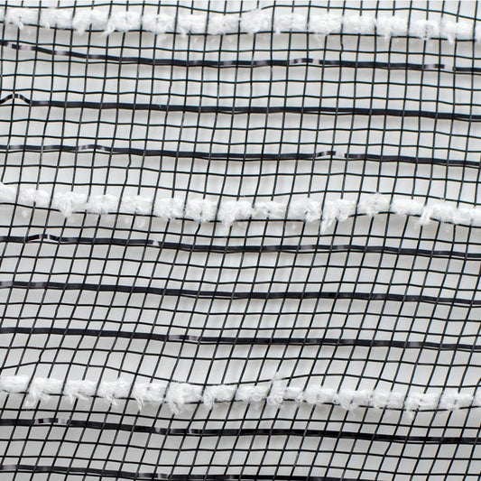 10.5" Metallic Cotton Ball Mesh Ribbon: Black/White (10 Yards)