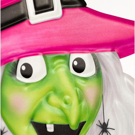 12" Metal Embossed Sign: Witch Head (Pink)