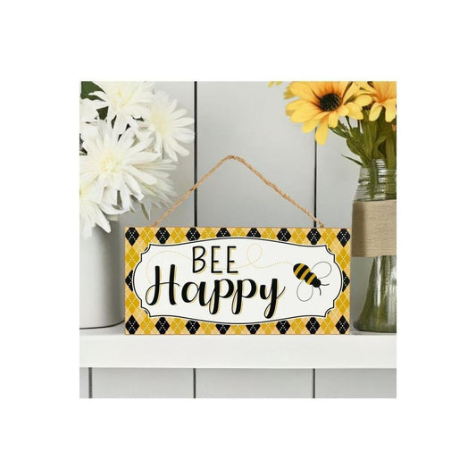 12" Wood Sign: Bee Happy
