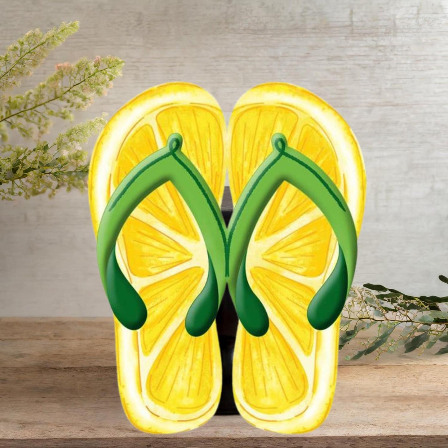 13" Metal Embossed Flip Flops: Lemon