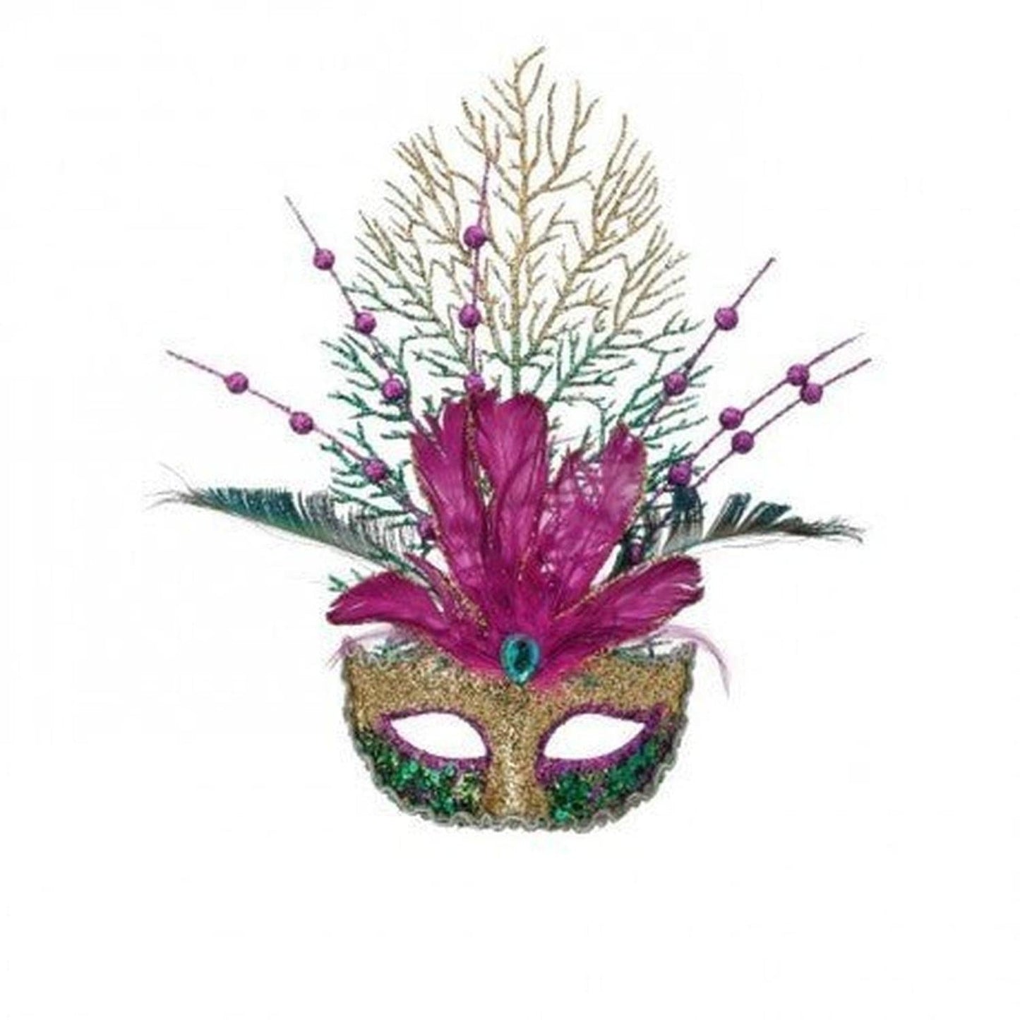 14" Glitter Feather Mardi Gras Mask Ornament