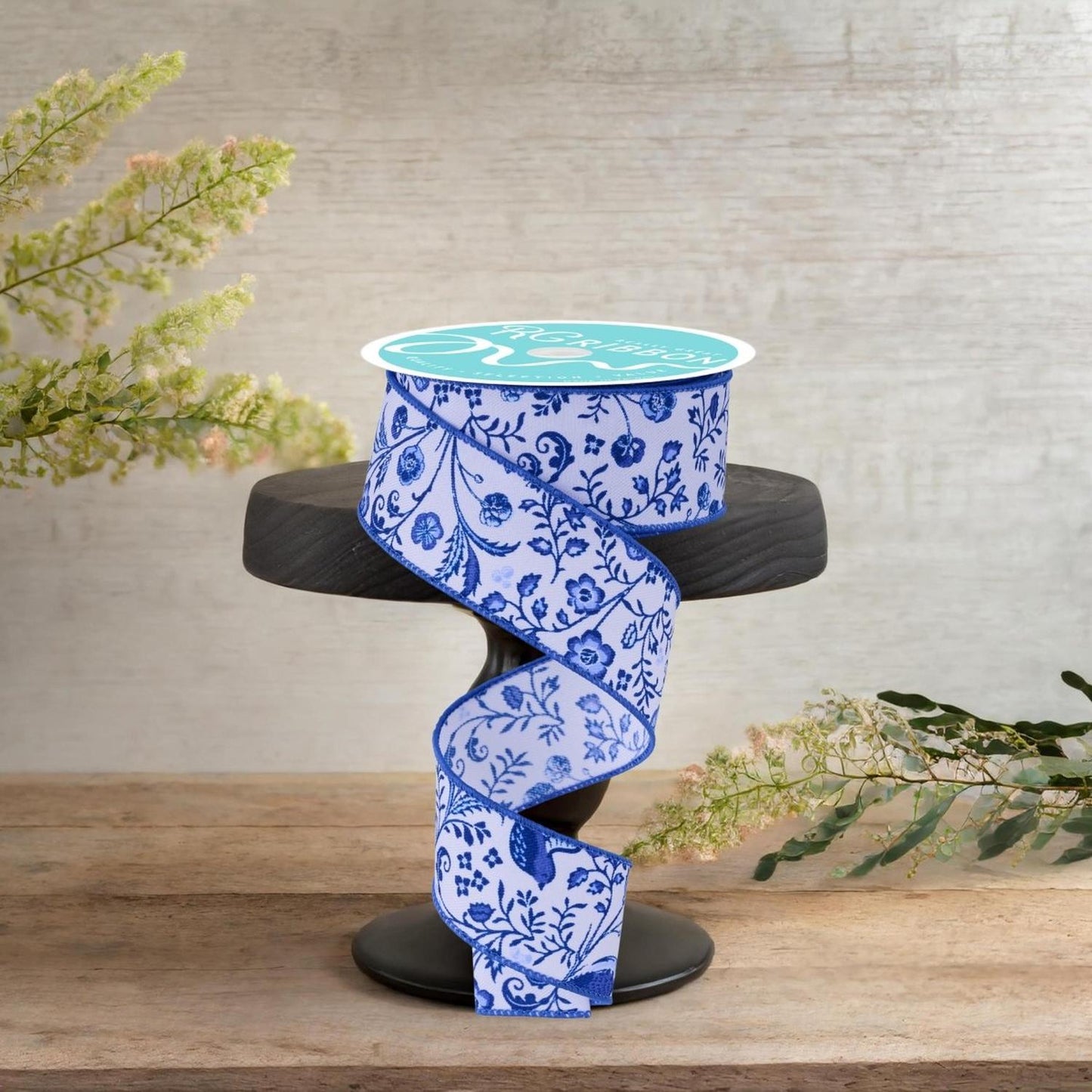 1.5" Asian Chinoiserie Ribbon: Blue (10 Yards)