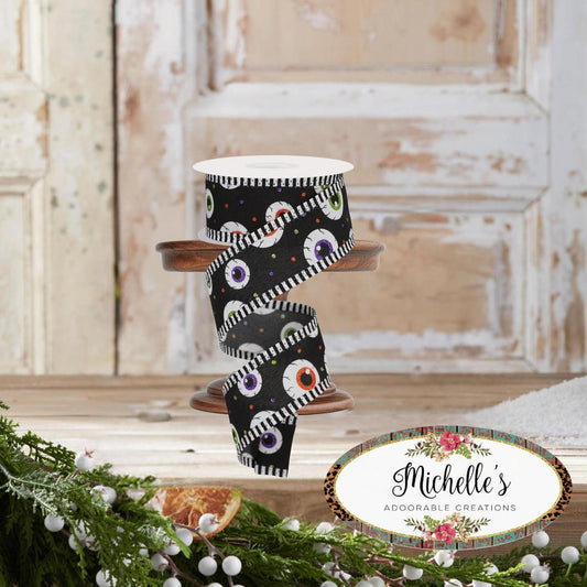 1.5" Eyeball Striped Edge Ribbon: Black (10 Yards)