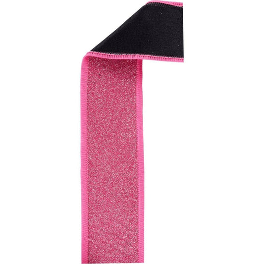 1.5" Fine Glitter Fused Back Ribbon: Fuchsia/Black (10 Yards)