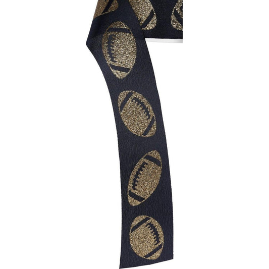 1.5" Glitter Football Ribbon: Black/Gold (100 Feet)