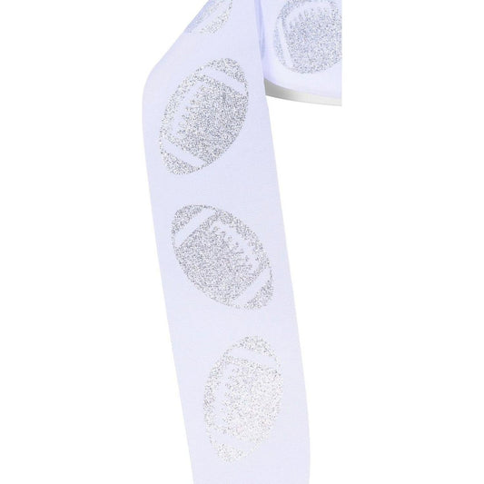 1.5" Glitter Football Ribbon: White/Silver (100 Feet)
