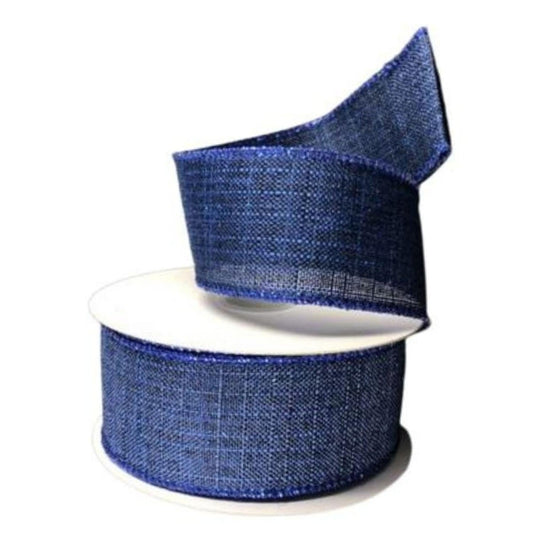 1.5" Glitter Linen Ribbon: Navy Blue (10 Yards)