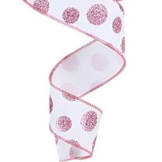 1.5" Glitter Polka Dot Ribbon: White (10 Yards)