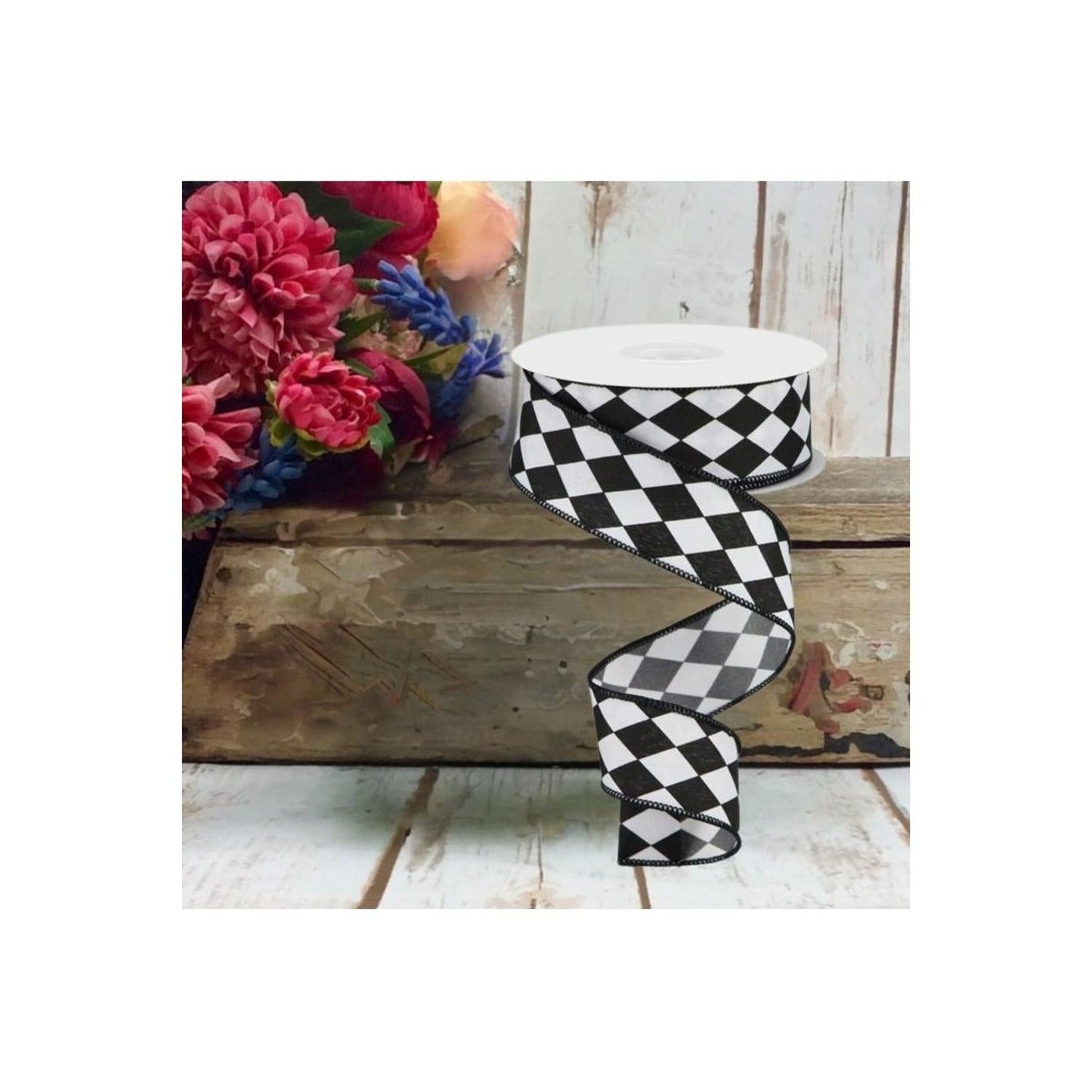 1.5" Harlequin Ribbon: Black (10 Yards)