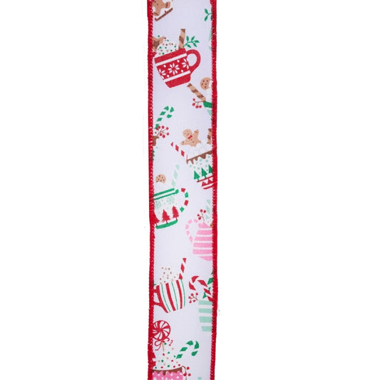 1.5" Hot Cocoa Mugs Ribbon: White (10 Yards)
