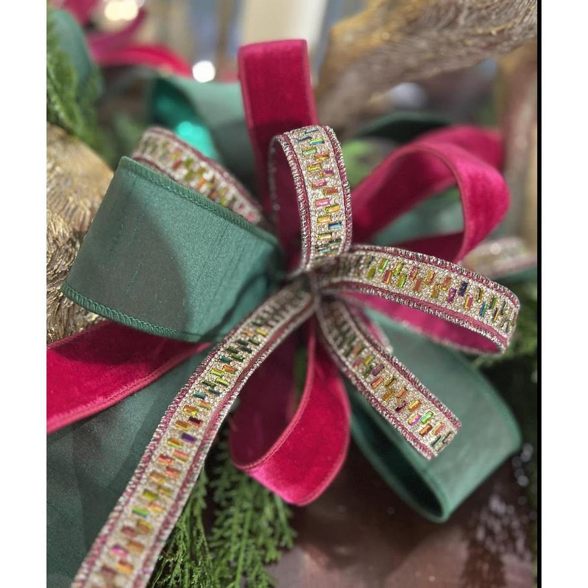 1.5" Jeweled Metallic Wired Ribbon (5 Yards)