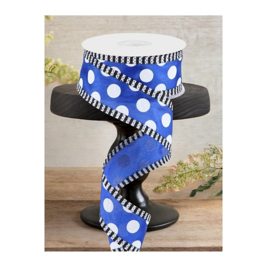 1.5" Large Polka Dot Stripe Ribbon: Royal Blue (10 Yards)