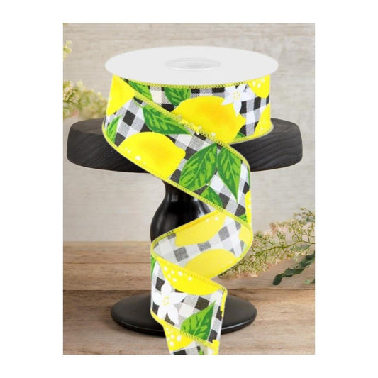 1.5" Lemon Check on Royal Ribbon: Black & White (10 Yards)