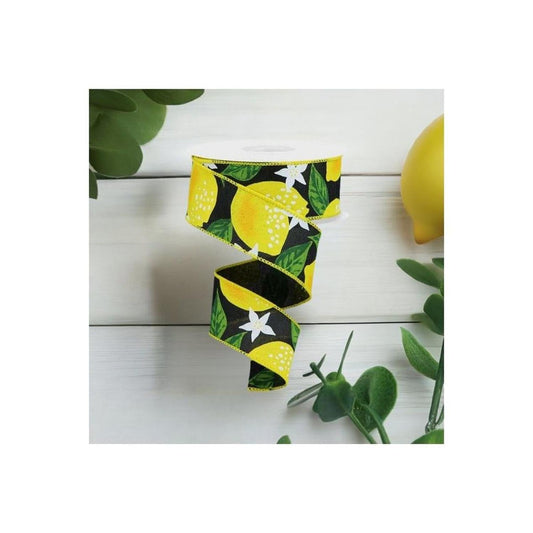 1.5" Lemon on Royal Ribbon: Black (10 Yards)