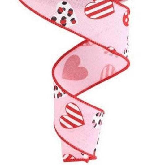 1.5" Leopard Hearts Ribbon: Pink (10 Yard)