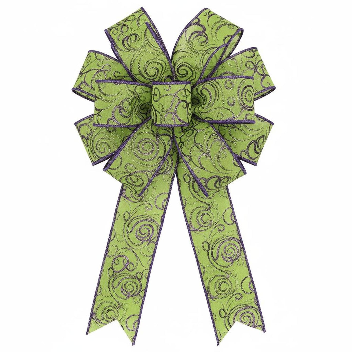 1.5" Multi Swirls Glitter Ribbon: Lime Green/Purple (10 Yard)