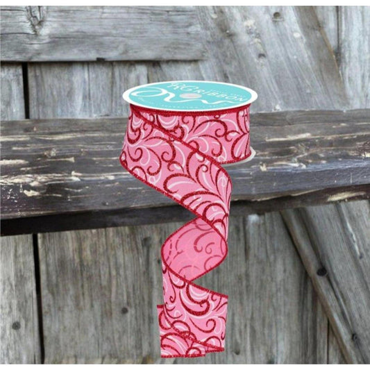 1.5" Multi Swirls Glitter Ribbon: Pink/Red (10 Yard)