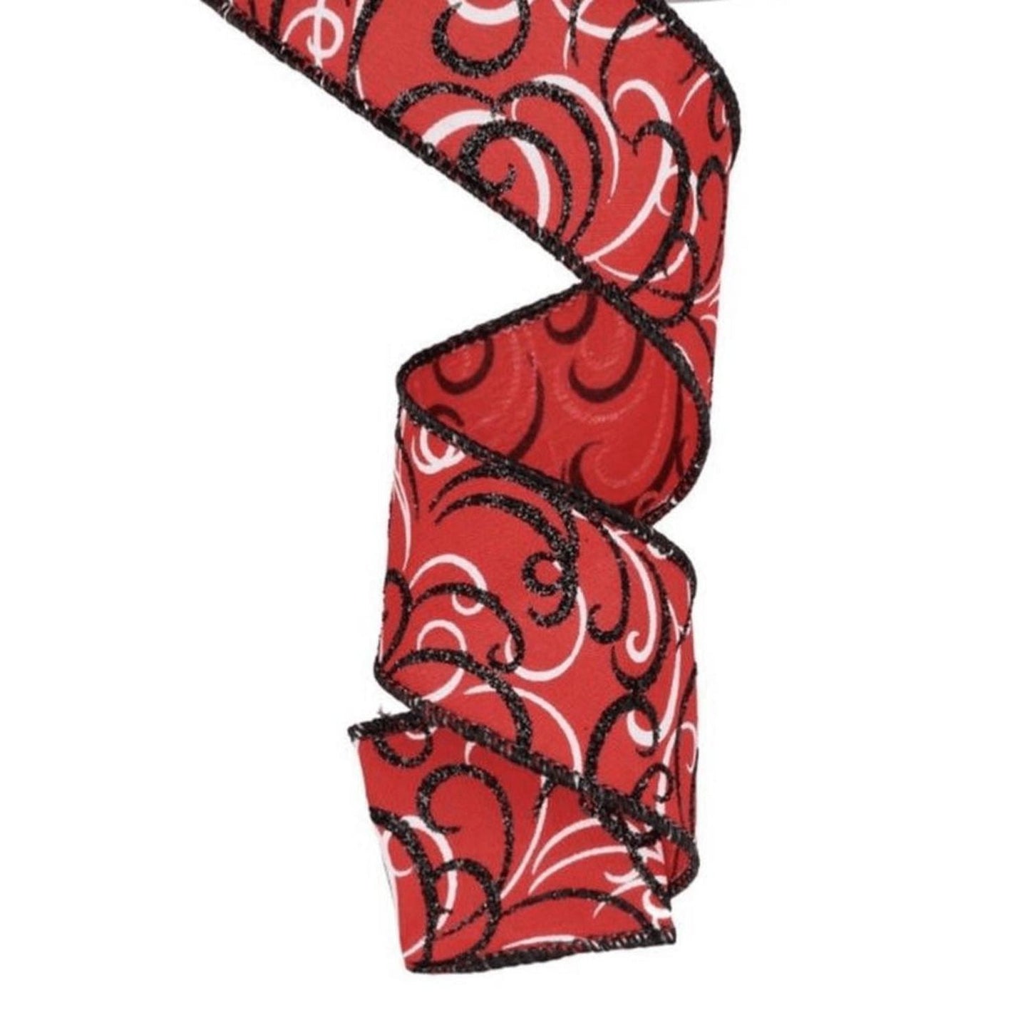 1.5" Multi Swirls Glitter Ribbon: Red/Black (10 Yard)