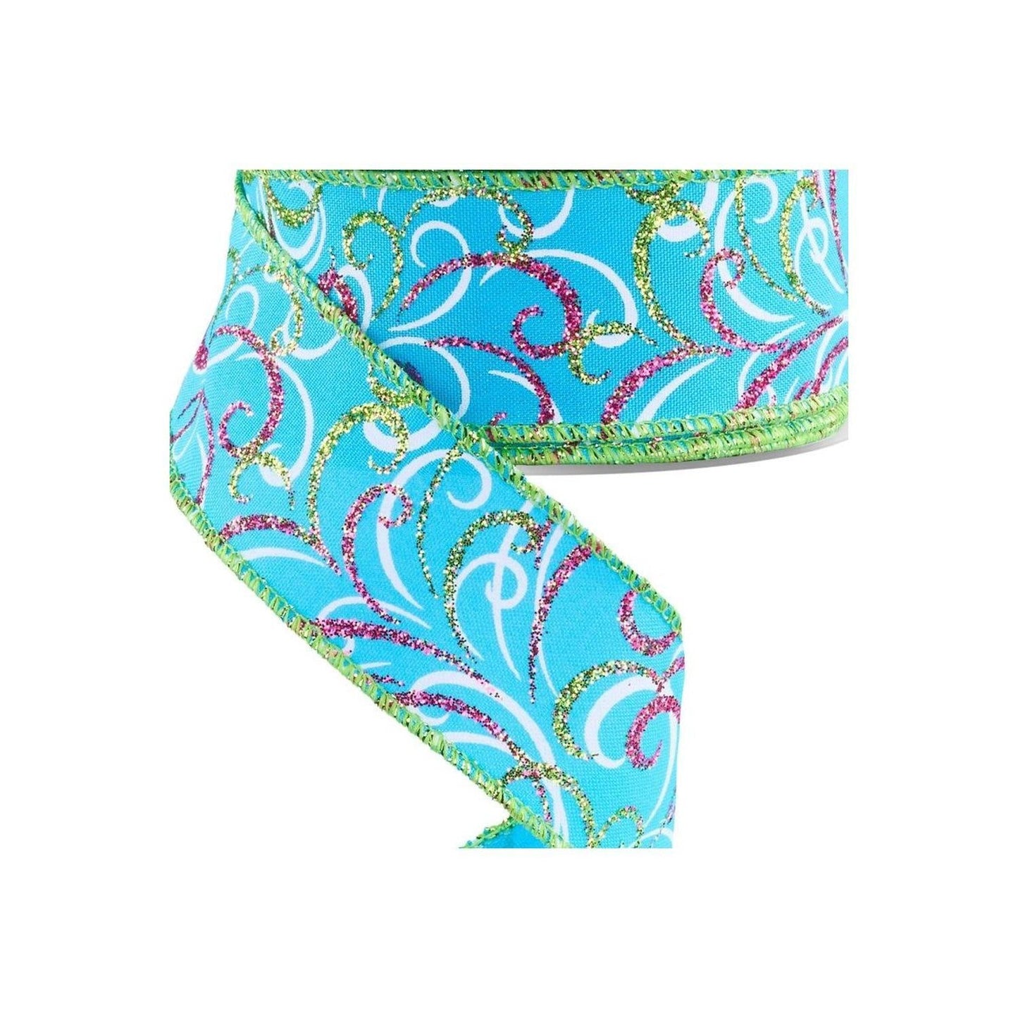 1.5" Multi Swirls Glitter Ribbon: Turquoise/Hot Pink (10 Yard)