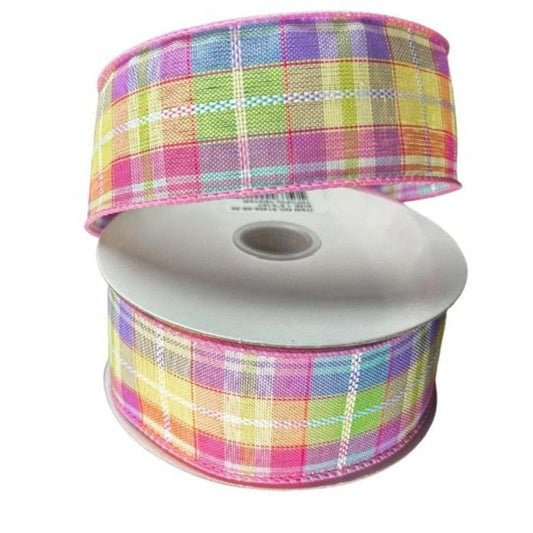 1.5" Pastel Plaid Kennedy Ribbon: Pink (10 Yards)