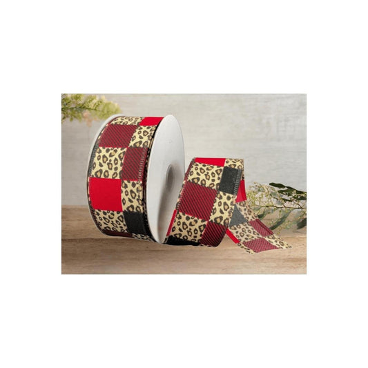 1.5" Patchwork Leopard Ribbon: Red (10 Yards)