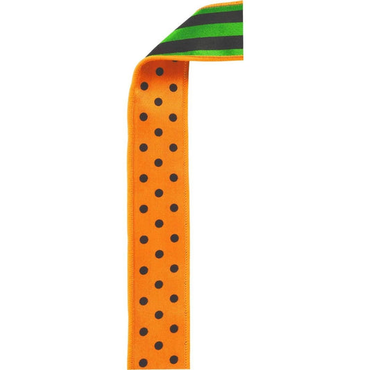 1.5" Polka Dot Striped Fused Ribbon: Orange (10 Yards)