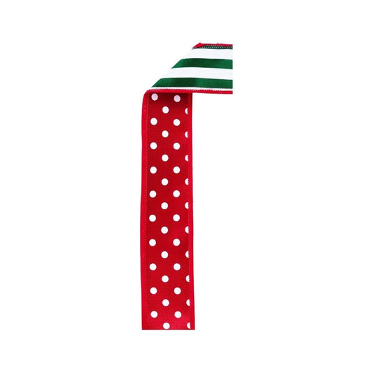1.5" Polka Dot Striped Fused Ribbon: Red/Green/White (10 Yards)