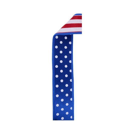 1.5" Polka Dot Striped Fused Ribbon: RWB (10 Yards)