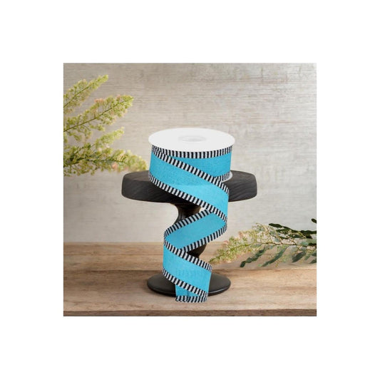 1.5" Royal Burlap Thin Stripe Ribbon: Turquoise (10 Yards)