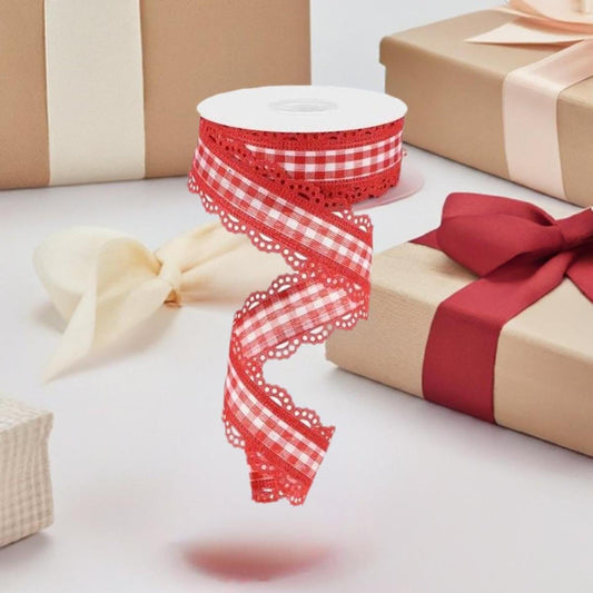 1.5" Scalloped Edge Gingham Ribbon: Red (10 Yard)