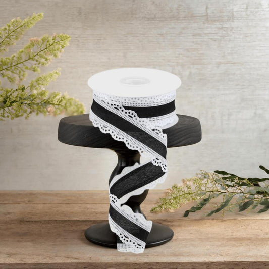 1.5" Scalloped Edge Ribbon: Black/White (10 Yard)