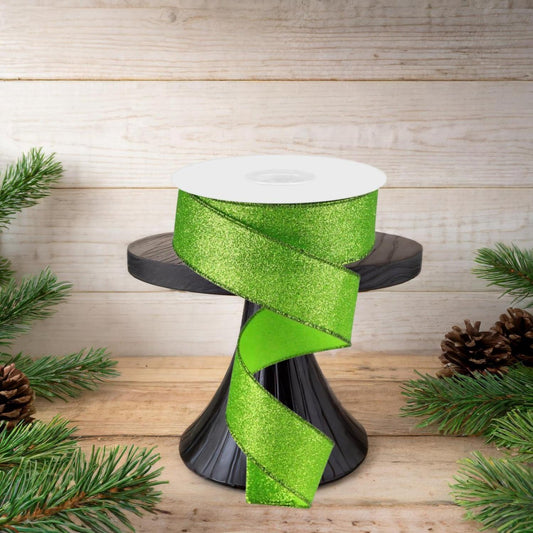 1.5" Shimmer Glitter Ribbon: Lime Green (10 Yards)